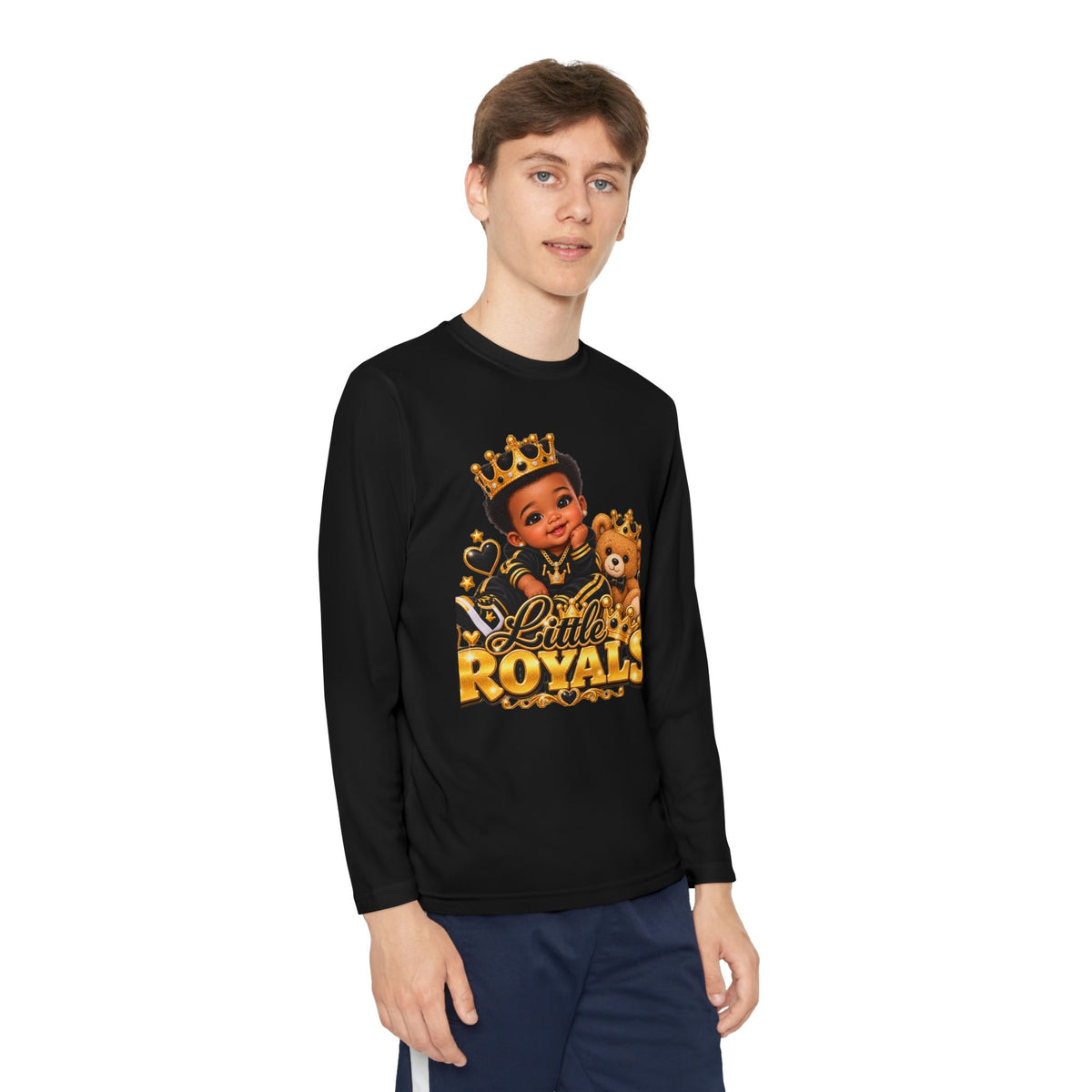 Little Royals Youth Long Sleeve Tee - Crowned Prince & Lion Graphic