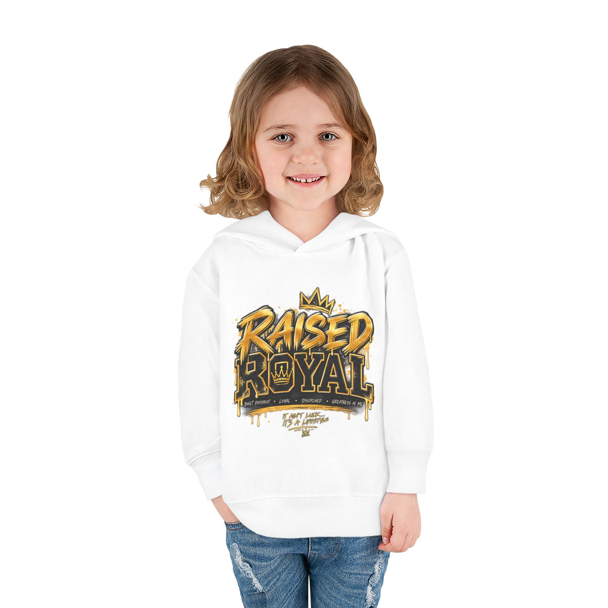 Toddler Hoodie ‘Raised Royal’ Gold Crown Pullover