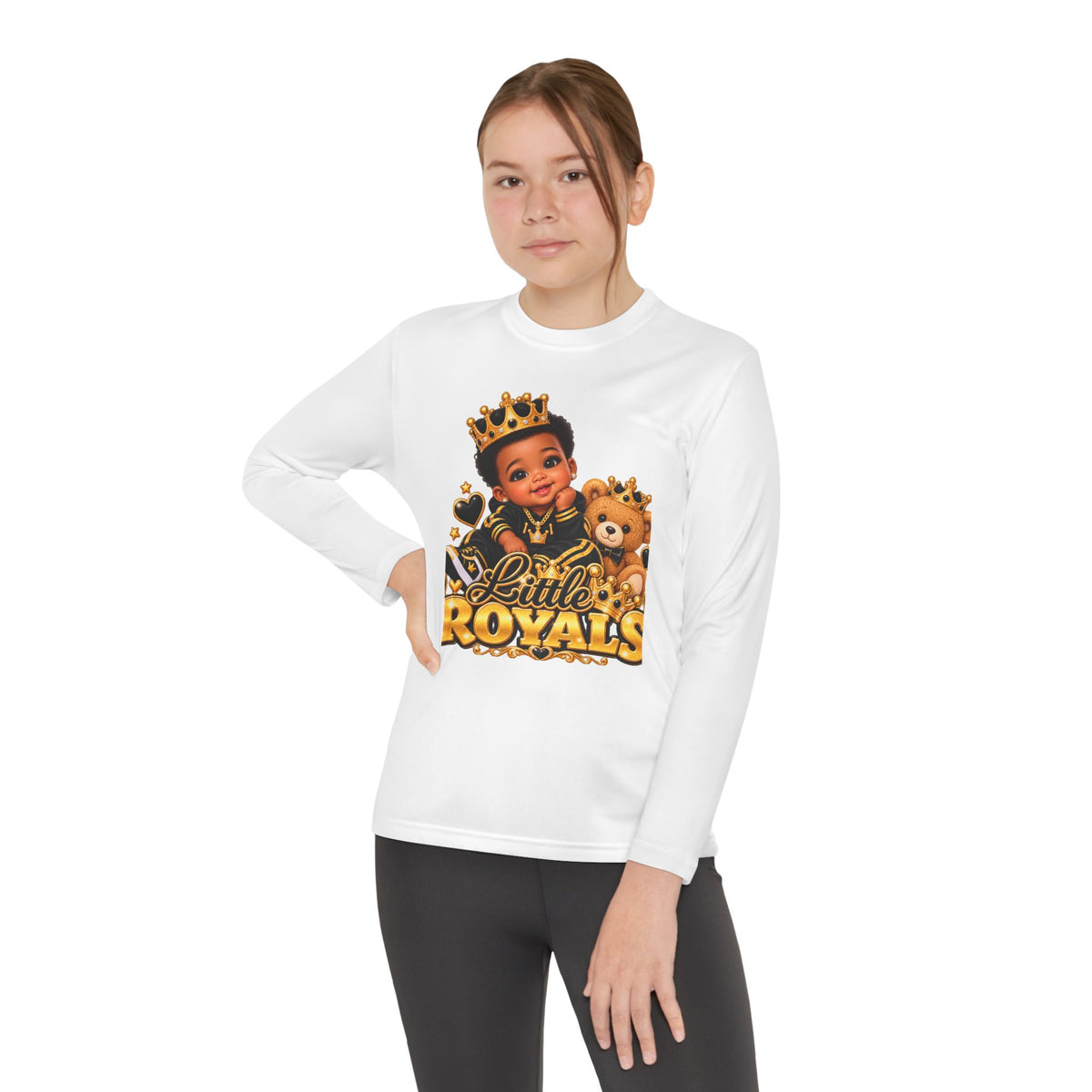 Little Royals Youth Long Sleeve Tee - Crowned Prince & Lion Graphic