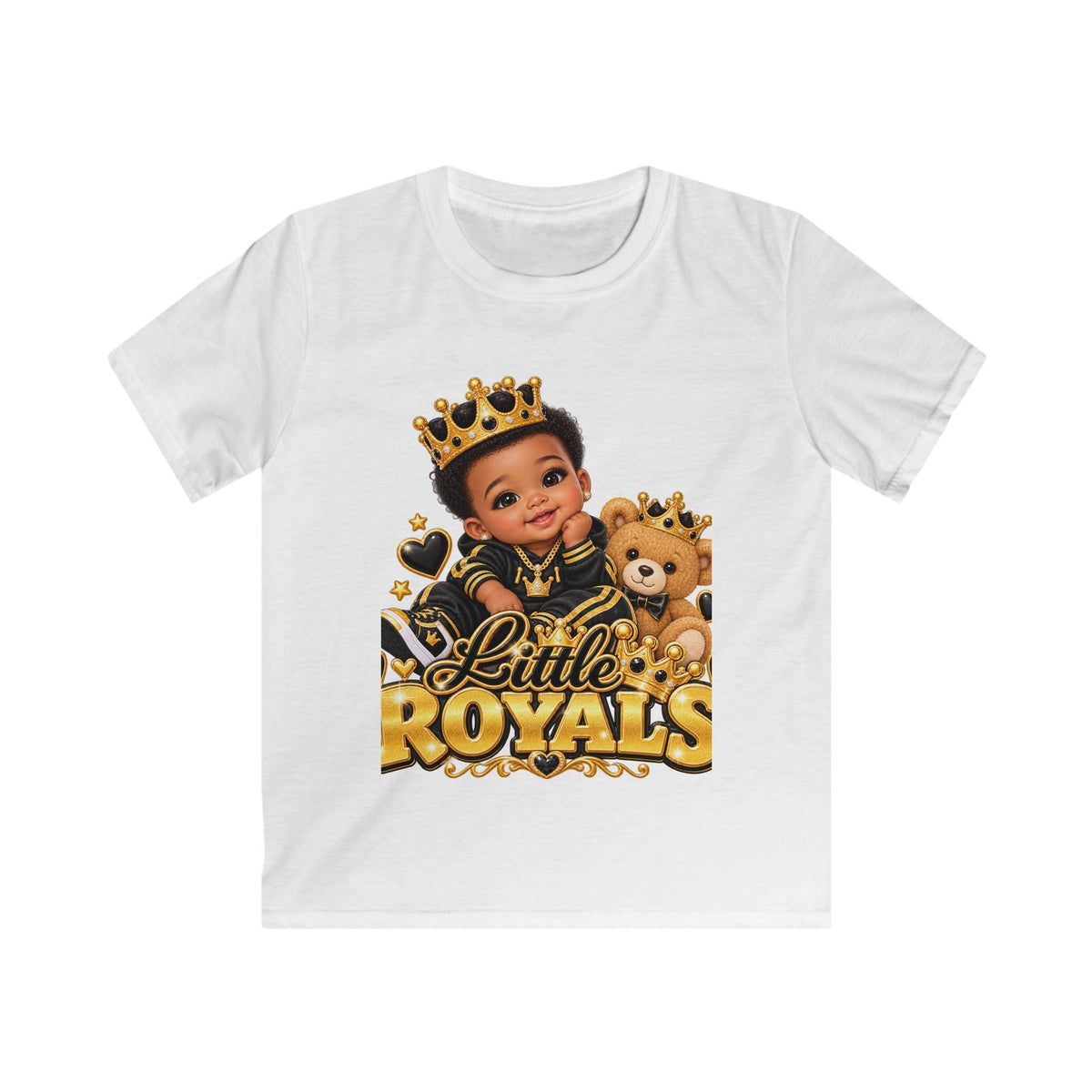 Kids Tee — "Little Royals" Crowned Baby & Teddy Graphic
