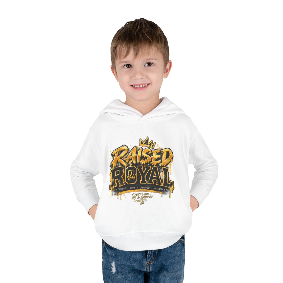Toddler Hoodie ‘Raised Royal’ Gold Crown Pullover