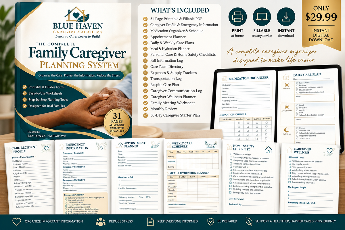 Blue Haven Caregiver Academy Complete Family Caregiver Planning System digital planner