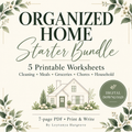 Organized Home Starter Bundle by Leytonya Hargrove: five printable worksheets, seven-page PDF digital download.